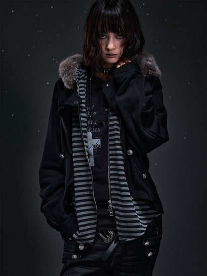 Frustration Garden Punk Faux Layered Fur Trim Striped Color Block Women&