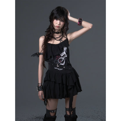 Frustration_Garden_Punk_Floral_Print_Satin_Chiffon_Slip_V-neck_Dress_MISSTT