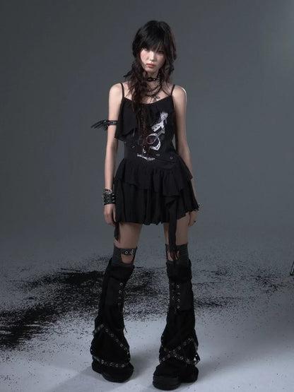 Frustration Garden Punk Floral Print Satin Chiffon Slip V-neck Dress