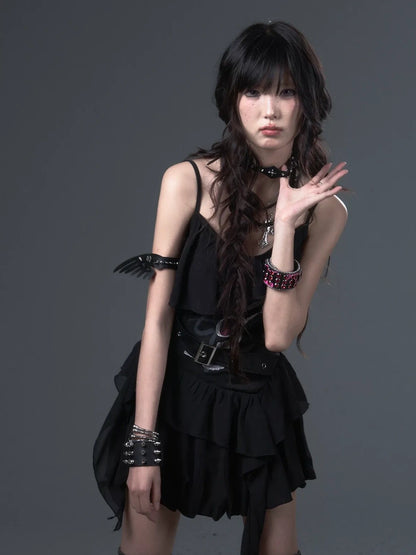 Frustration Garden Punk Floral Print Satin Chiffon Slip V-neck Dress