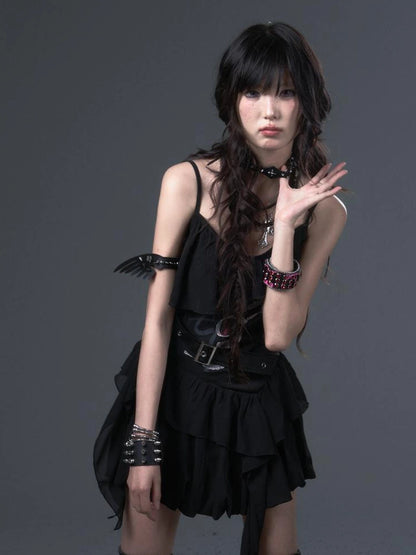 Frustration Garden Punk Floral Print Satin Chiffon Slip V-neck Dress