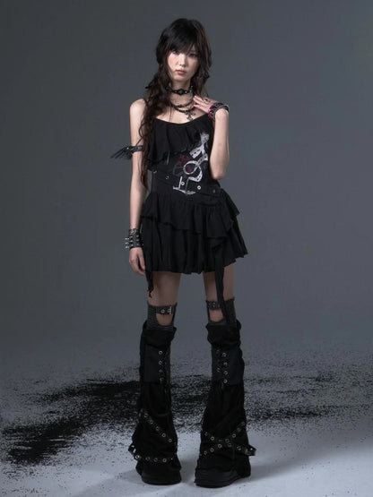 Frustration Garden Punk Floral Print Satin Chiffon Slip V-neck Dress