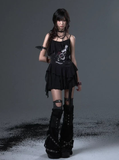 Frustration Garden Punk Floral Print Satin Chiffon Slip V-neck Dress