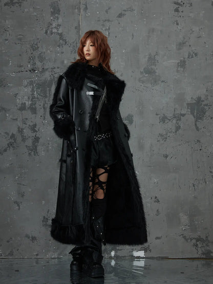 Frustration Garden Punk Heavy Duty Vegan Fur Long Coat