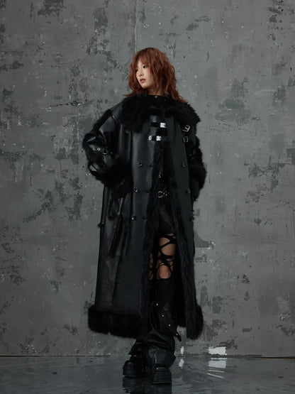 Frustration Garden Punk Heavy Duty Vegan Fur Long Coat