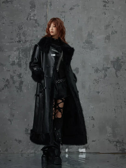 Frustration Garden Punk Heavy Duty Vegan Fur Long Coat