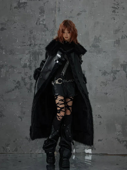 Frustration Garden Punk Heavy Duty Vegan Fur Long Coat