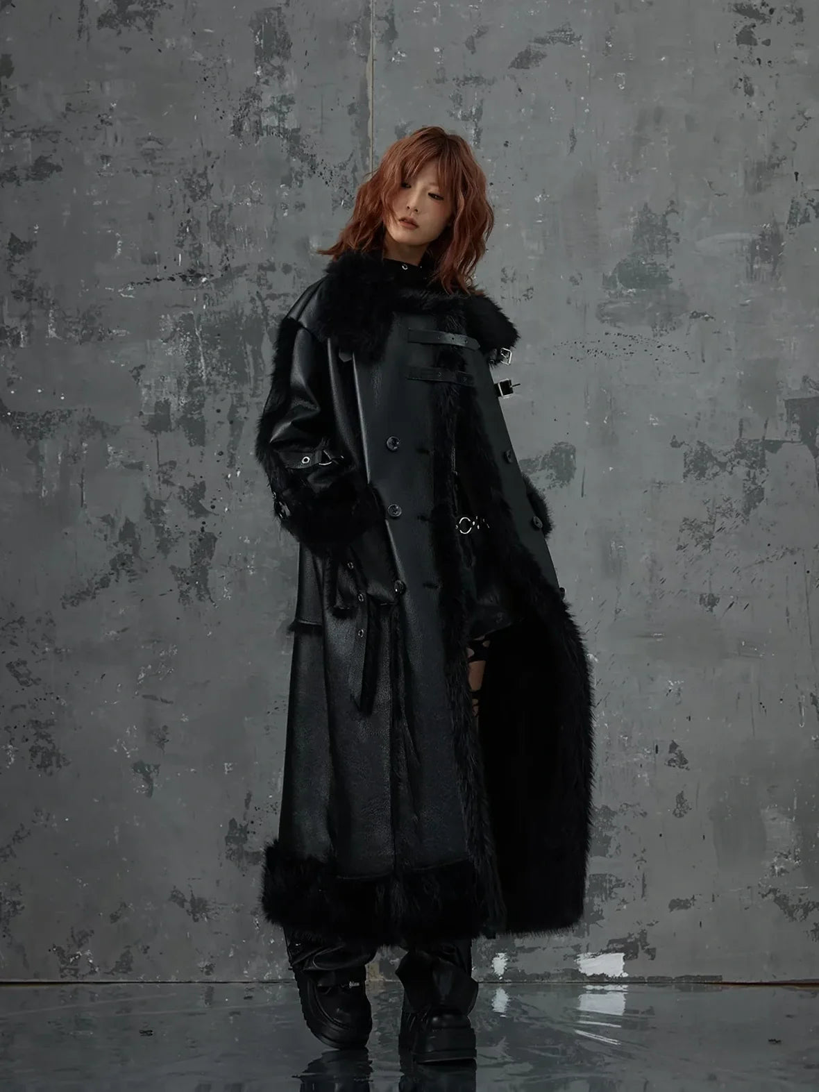 Frustration Garden Punk Heavy Duty Vegan Fur Long Coat