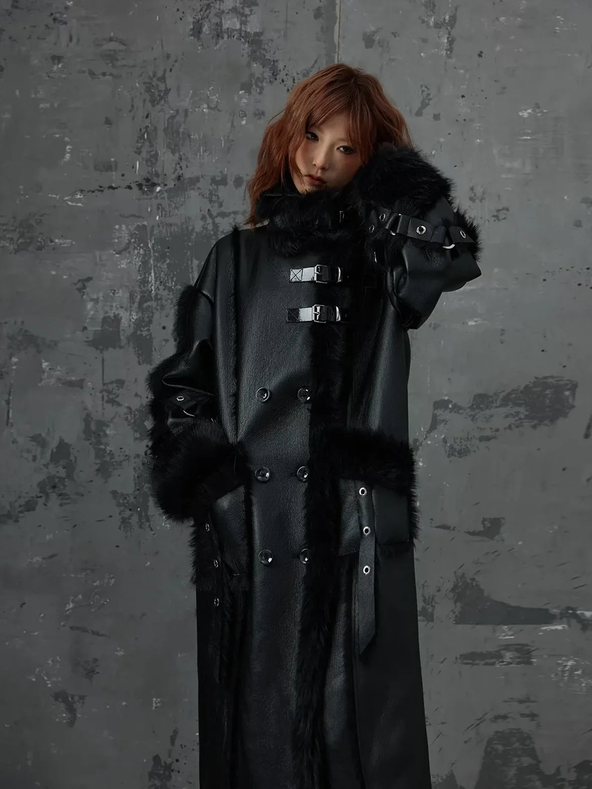 Frustration Garden Punk Heavy Duty Vegan Fur Long Coat