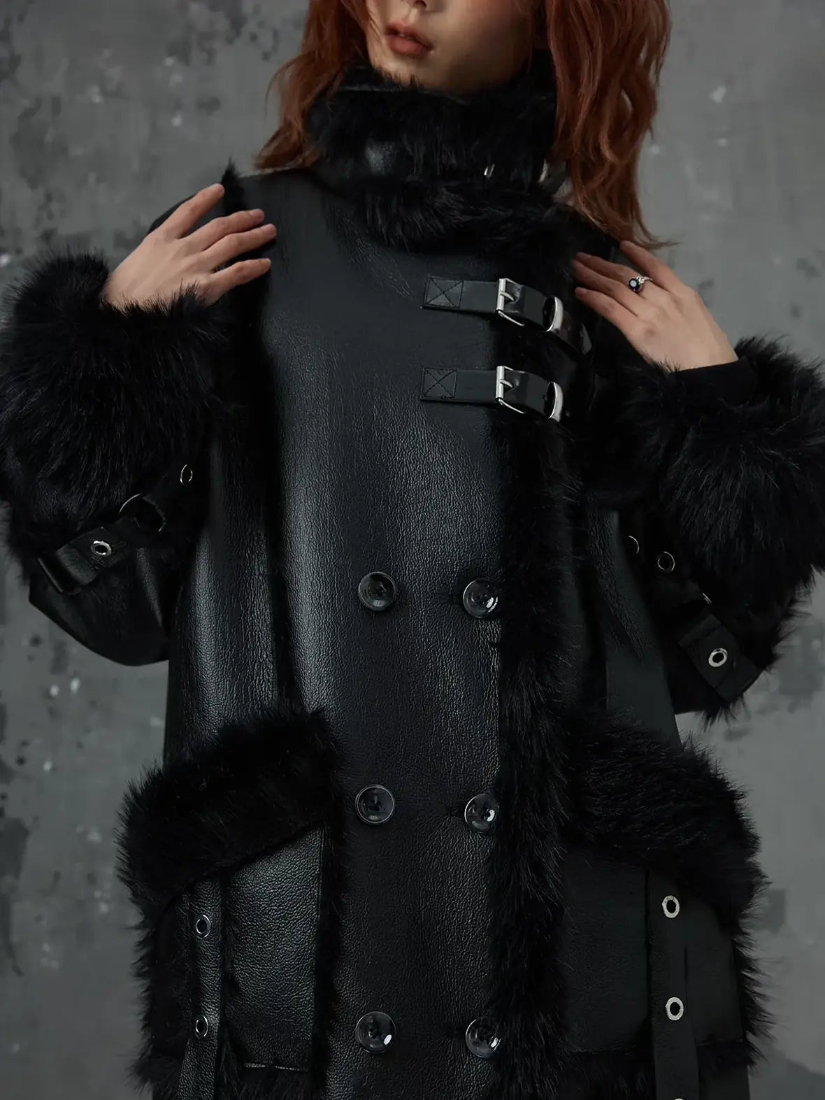 Frustration Garden Punk Heavy Duty Vegan Fur Long Coat