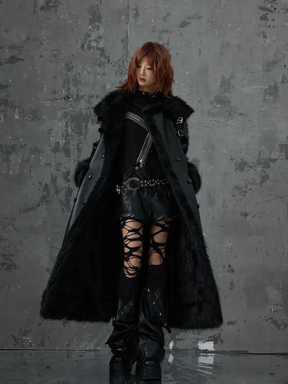 Frustration Garden Punk Heavy Duty Vegan Fur Long Coat