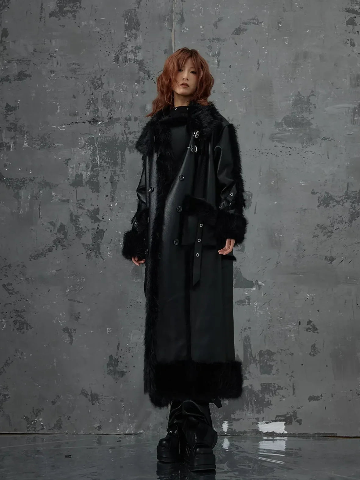 Frustration Garden Punk Heavy Duty Vegan Fur Long Coat