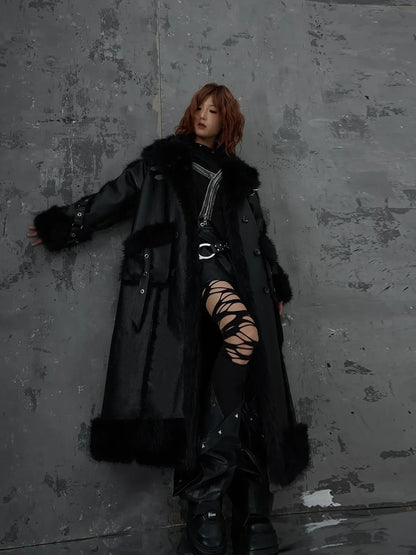 Frustration Garden Punk Heavy Duty Vegan Fur Long Coat