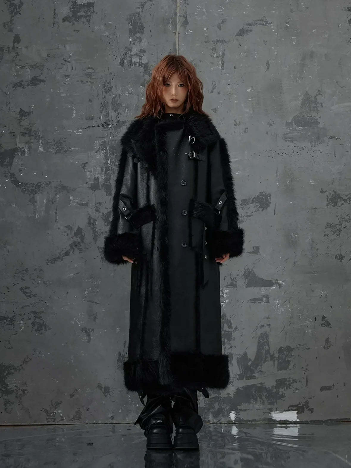 Frustration Garden Punk Heavy Duty Vegan Fur Long Coat