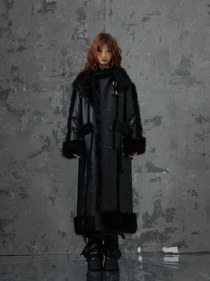 Frustration Garden Punk Heavy Duty Vegan Fur Long Coat