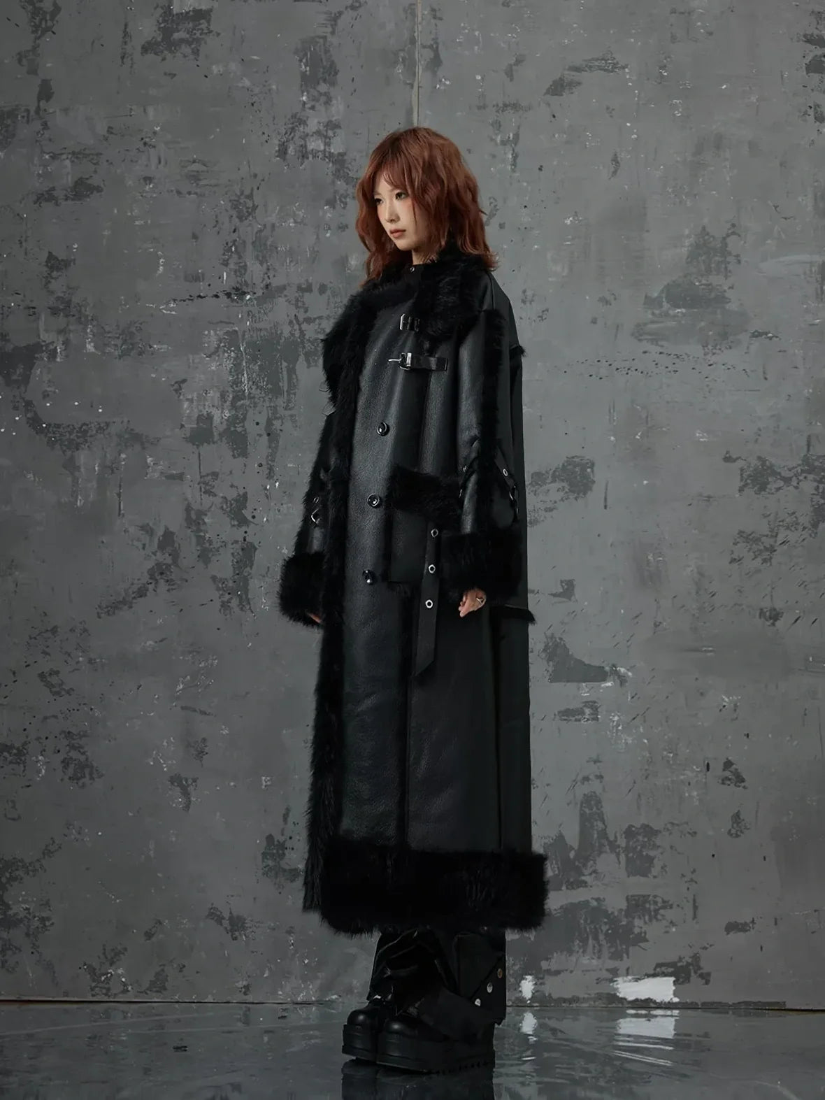 Frustration Garden Punk Heavy Duty Vegan Fur Long Coat