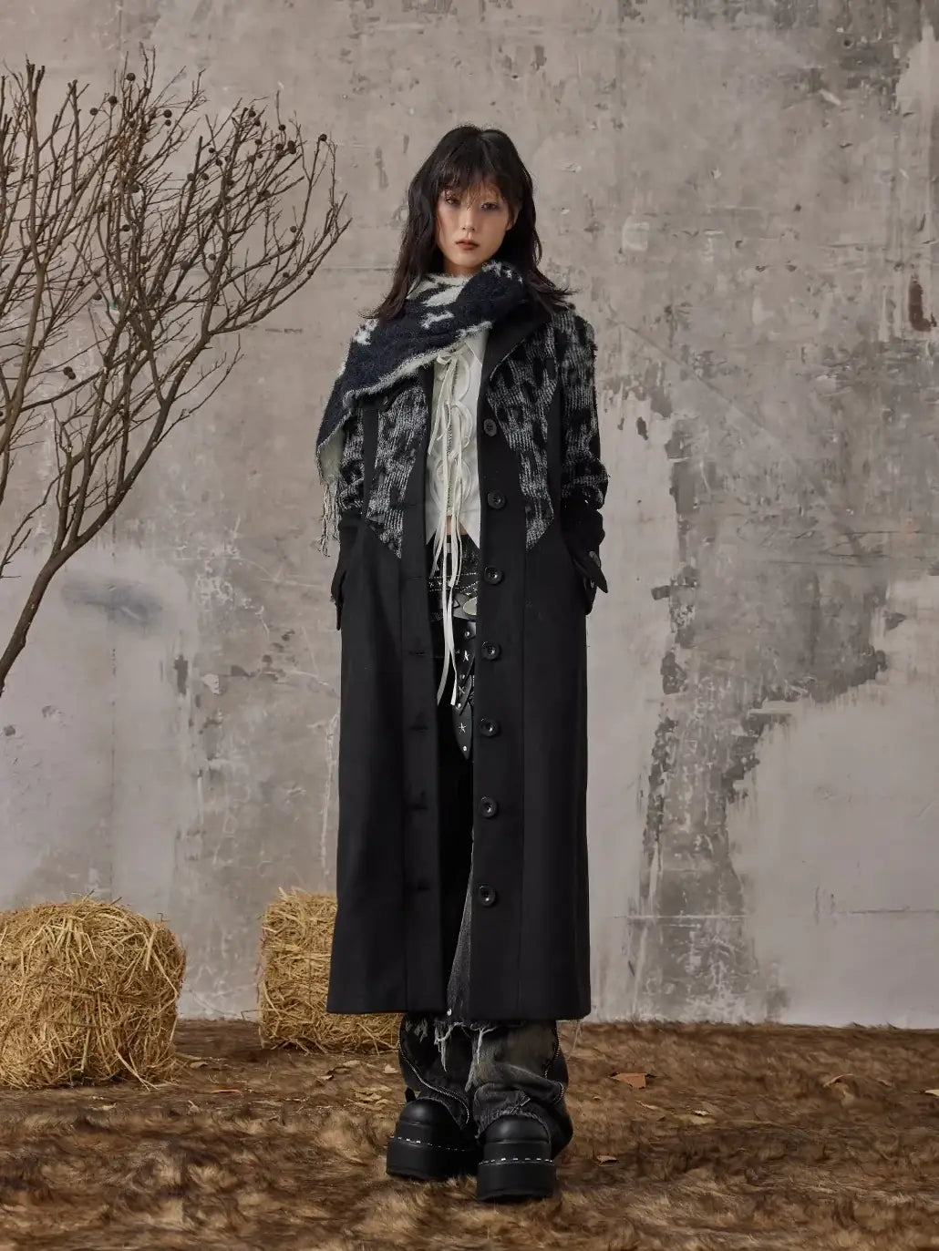 Frustration Garden Punk Inspired Wool Blend Long Coat