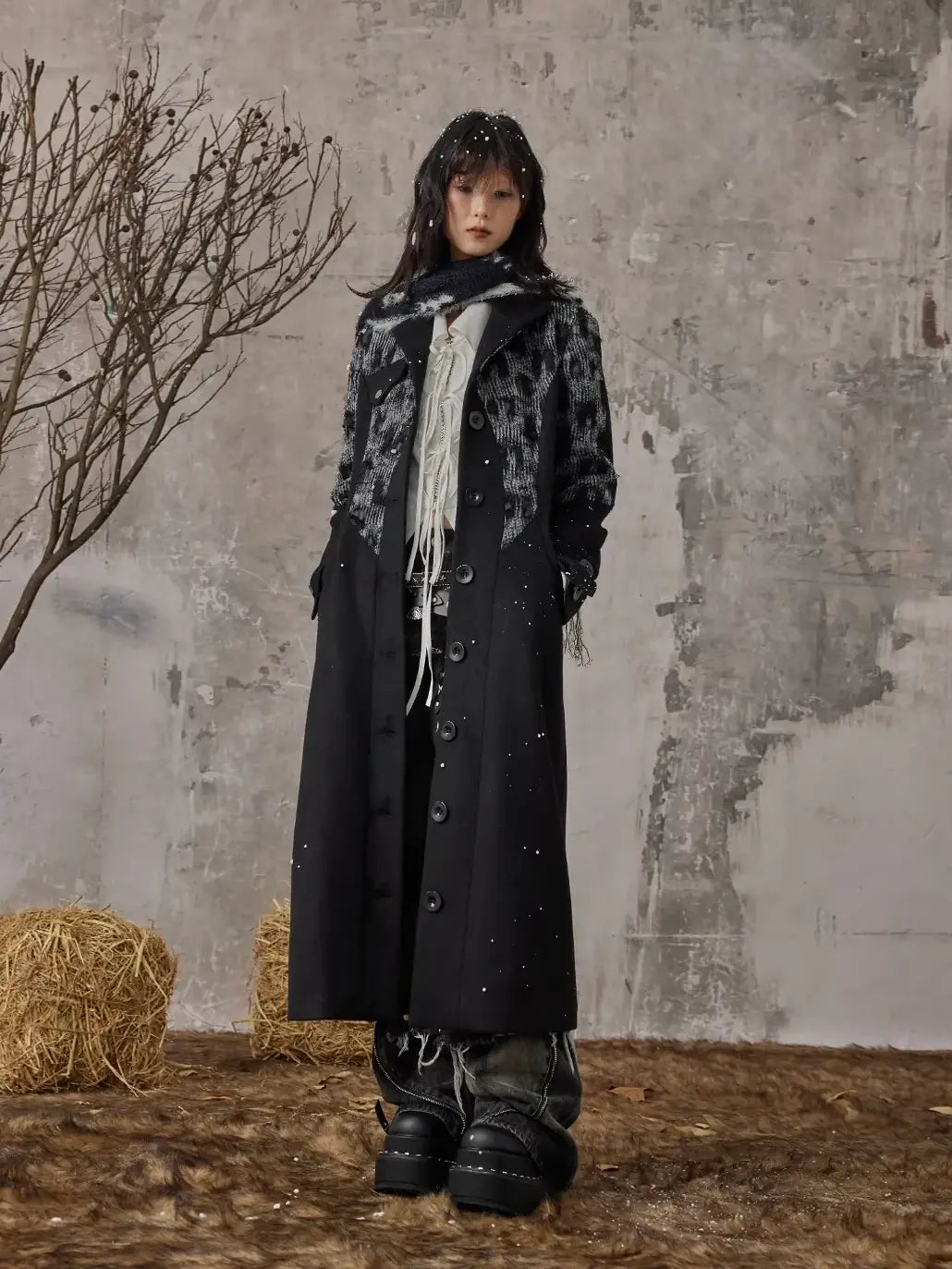 Frustration Garden Punk Inspired Wool Blend Long Coat