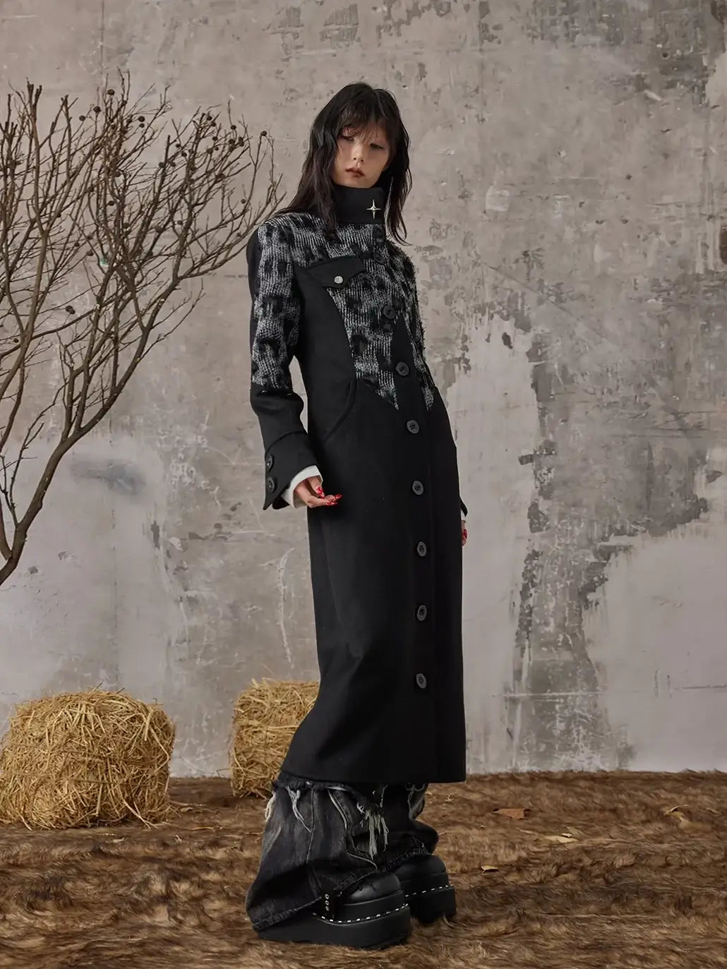 Frustration Garden Punk Inspired Wool Blend Long Coat