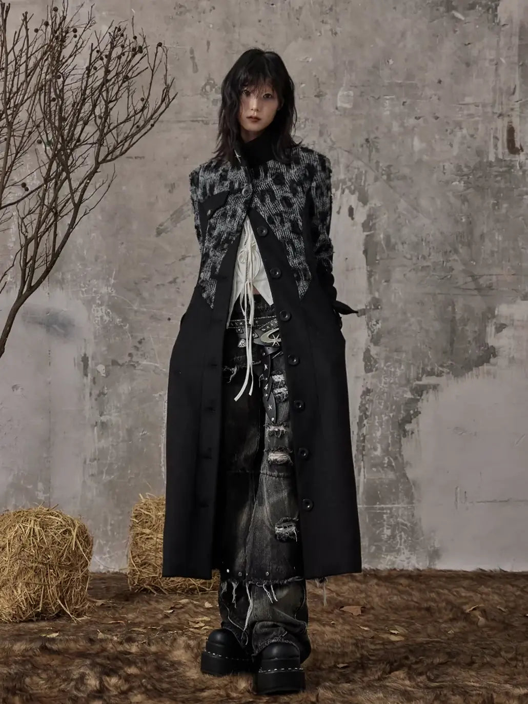 Frustration Garden Punk Inspired Wool Blend Long Coat