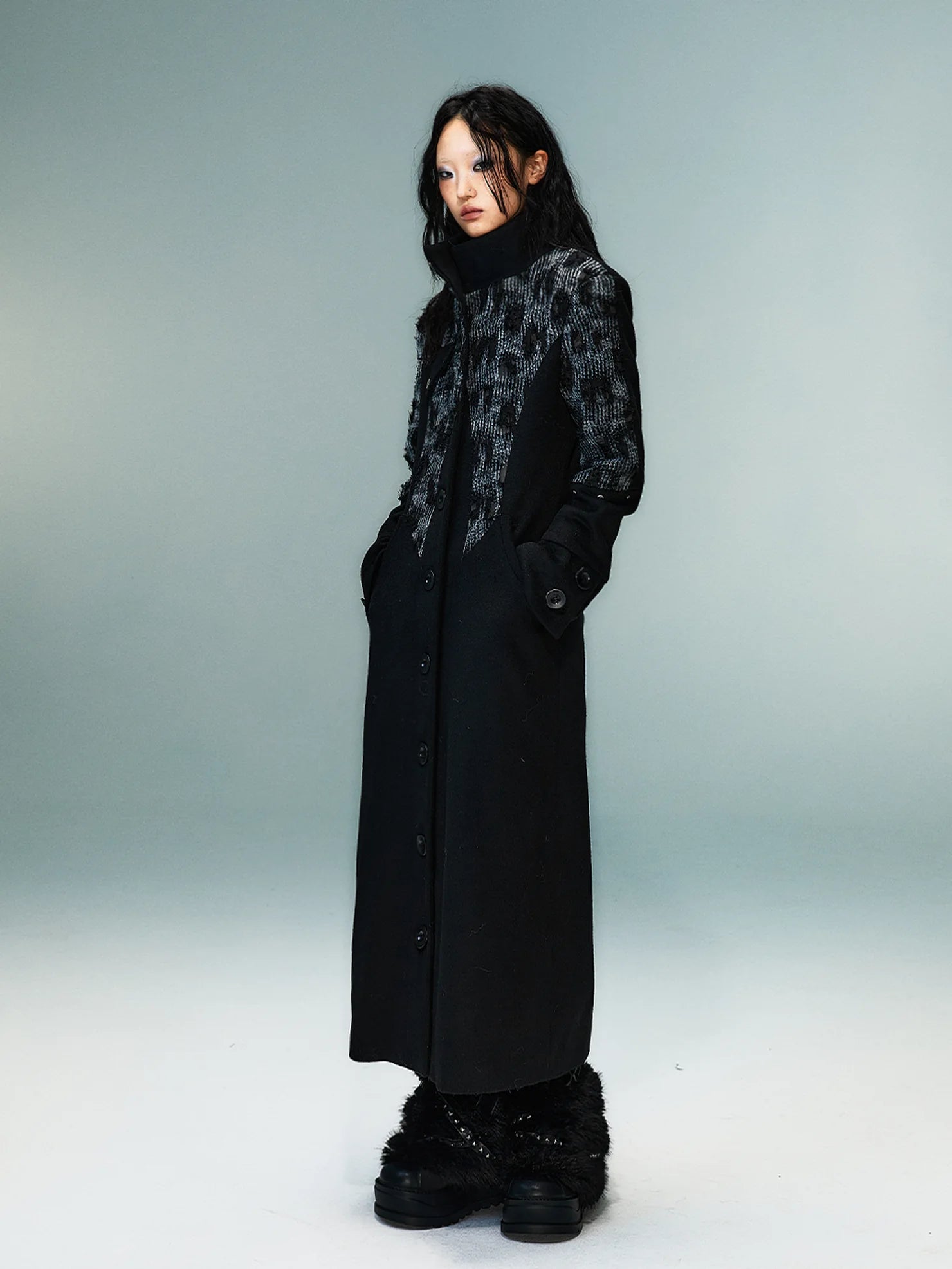 Frustration Garden Punk Inspired Wool Blend Long Coat