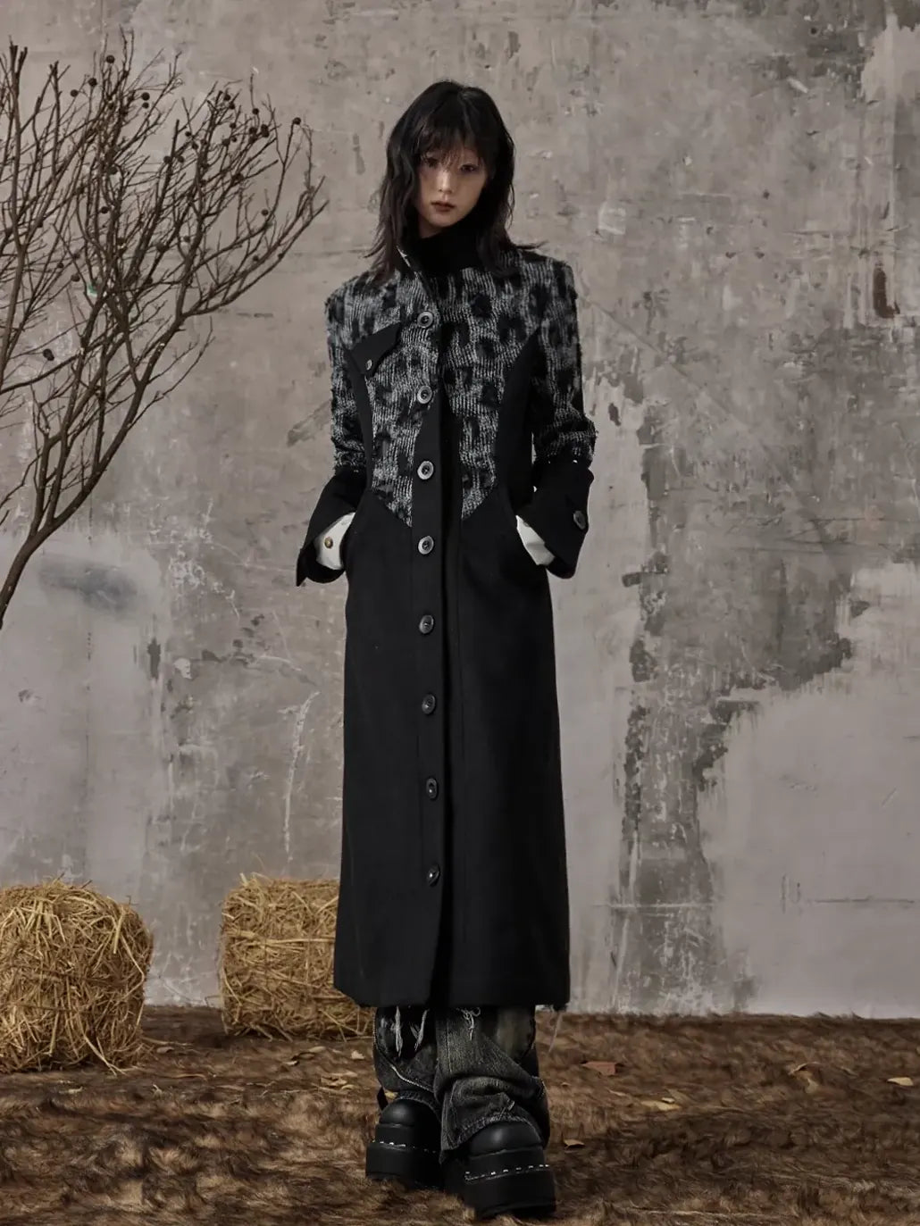 Frustration Garden Punk Inspired Wool Blend Long Coat