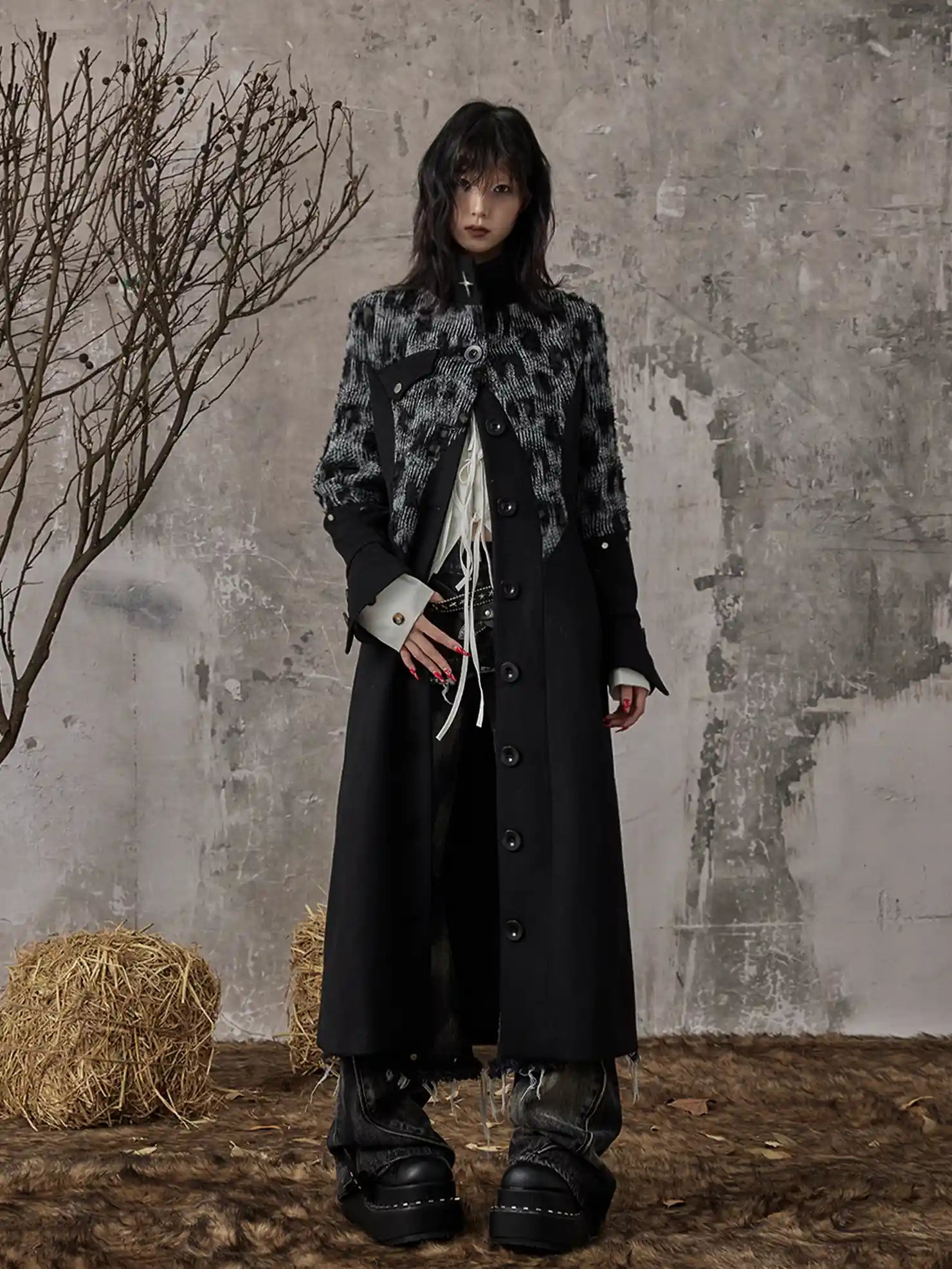 Frustration Garden Punk Inspired Wool Blend Long Coat