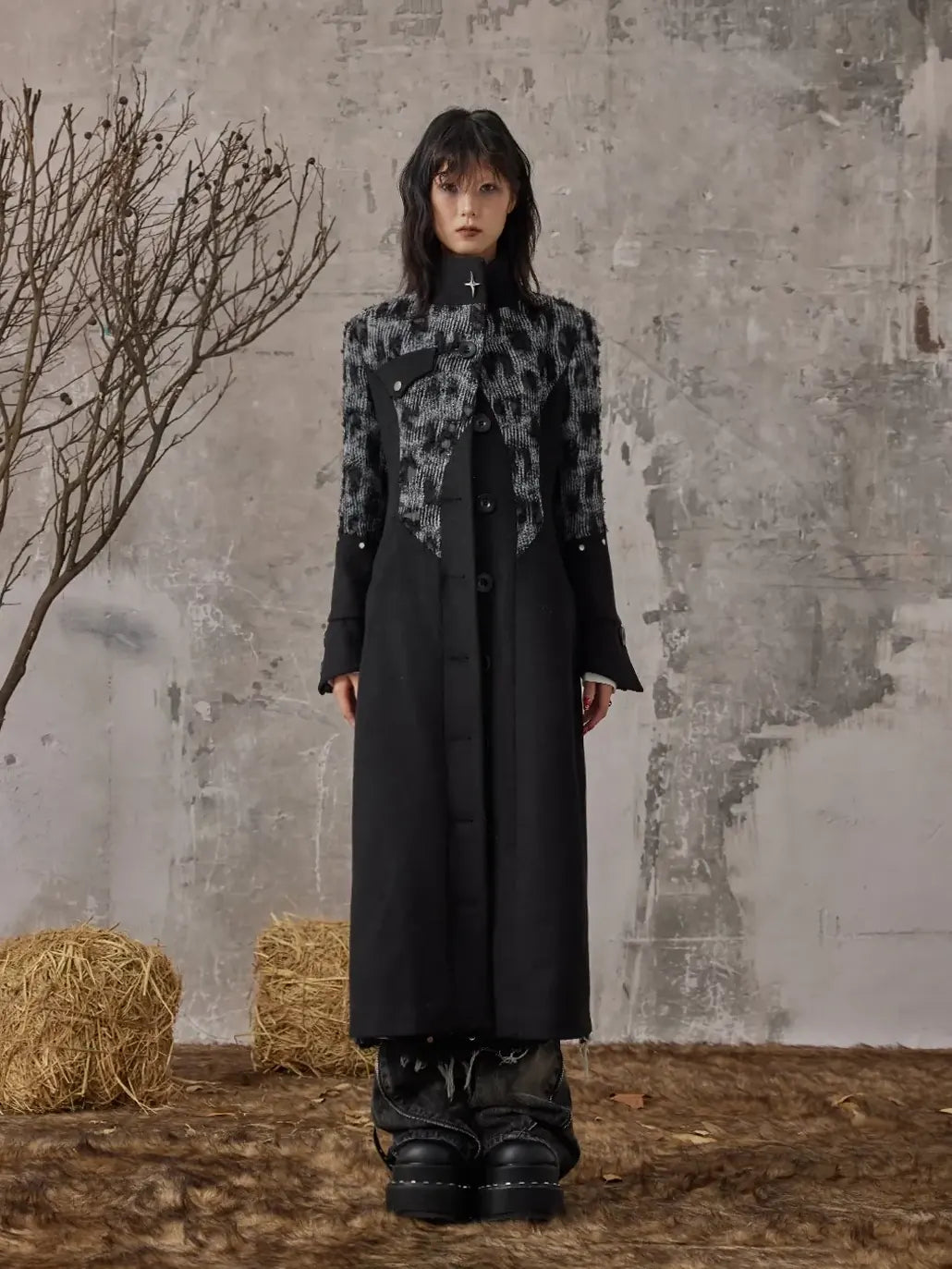 Frustration Garden Punk Inspired Wool Blend Long Coat