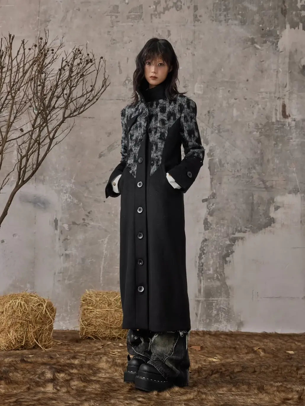 Frustration Garden Punk Inspired Wool Blend Long Coat