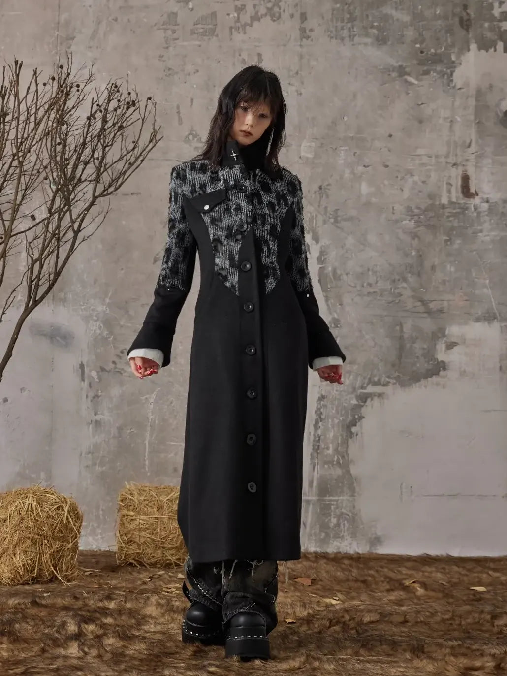 Frustration Garden Punk Inspired Wool Blend Long Coat