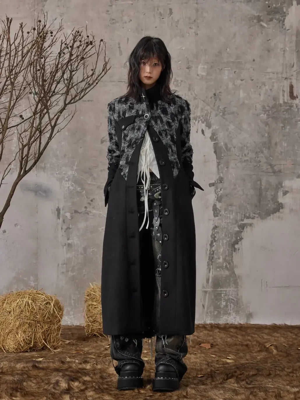 Frustration Garden Punk Inspired Wool Blend Long Coat