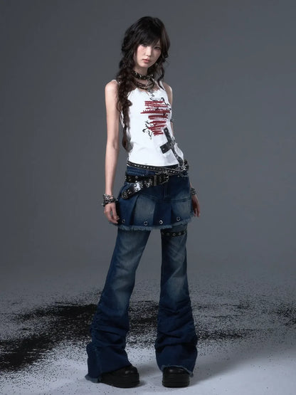 Frustration Garden Punk Lace Cross Print Slim Camisole