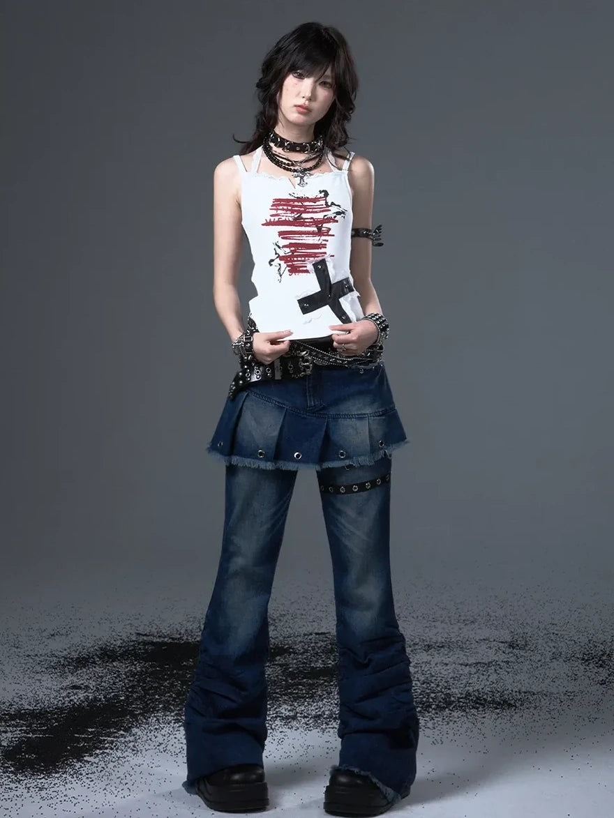 Frustration Garden Punk Lace Cross Print Slim Camisole