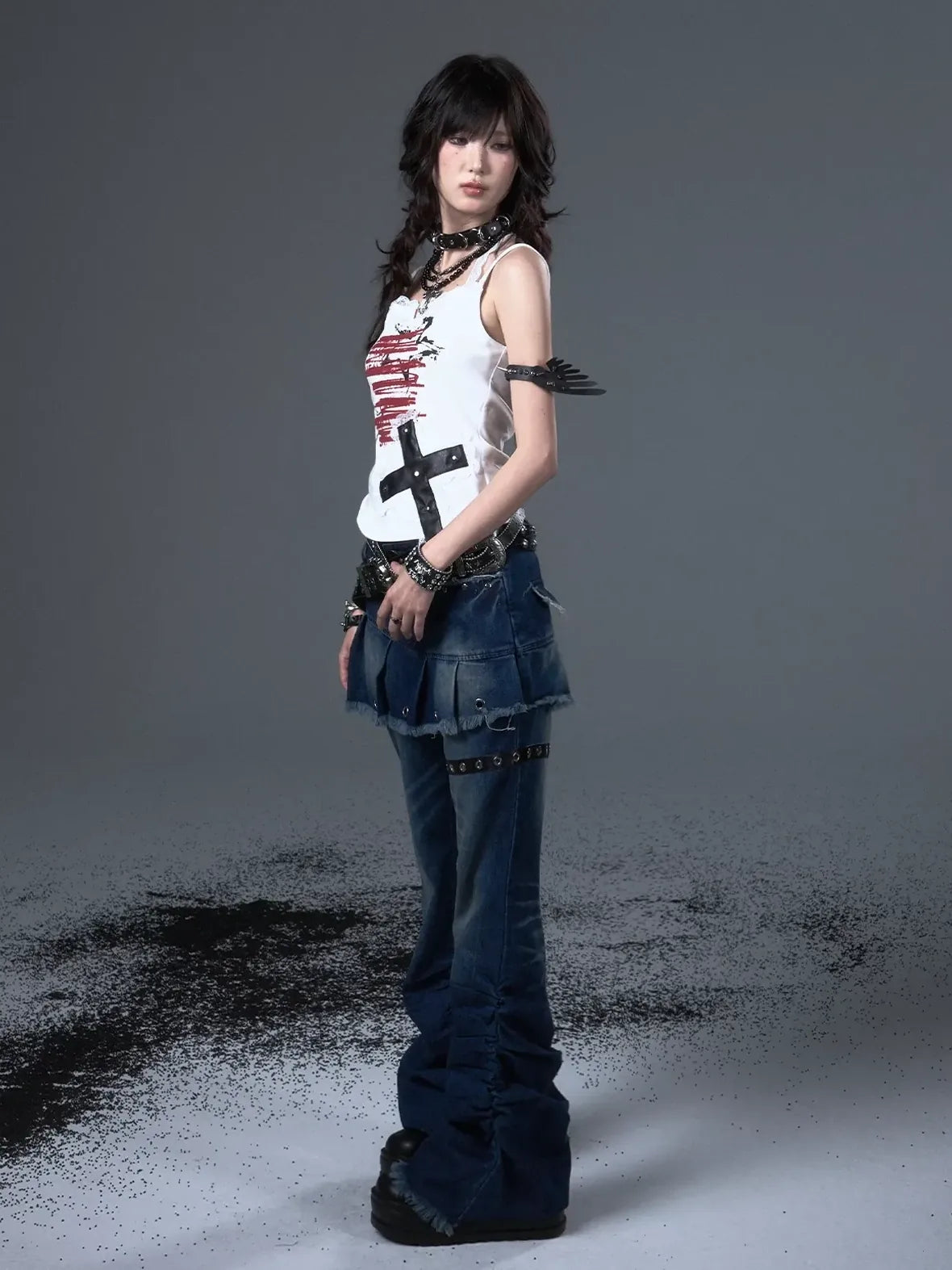 Frustration Garden Punk Lace Cross Print Slim Camisole