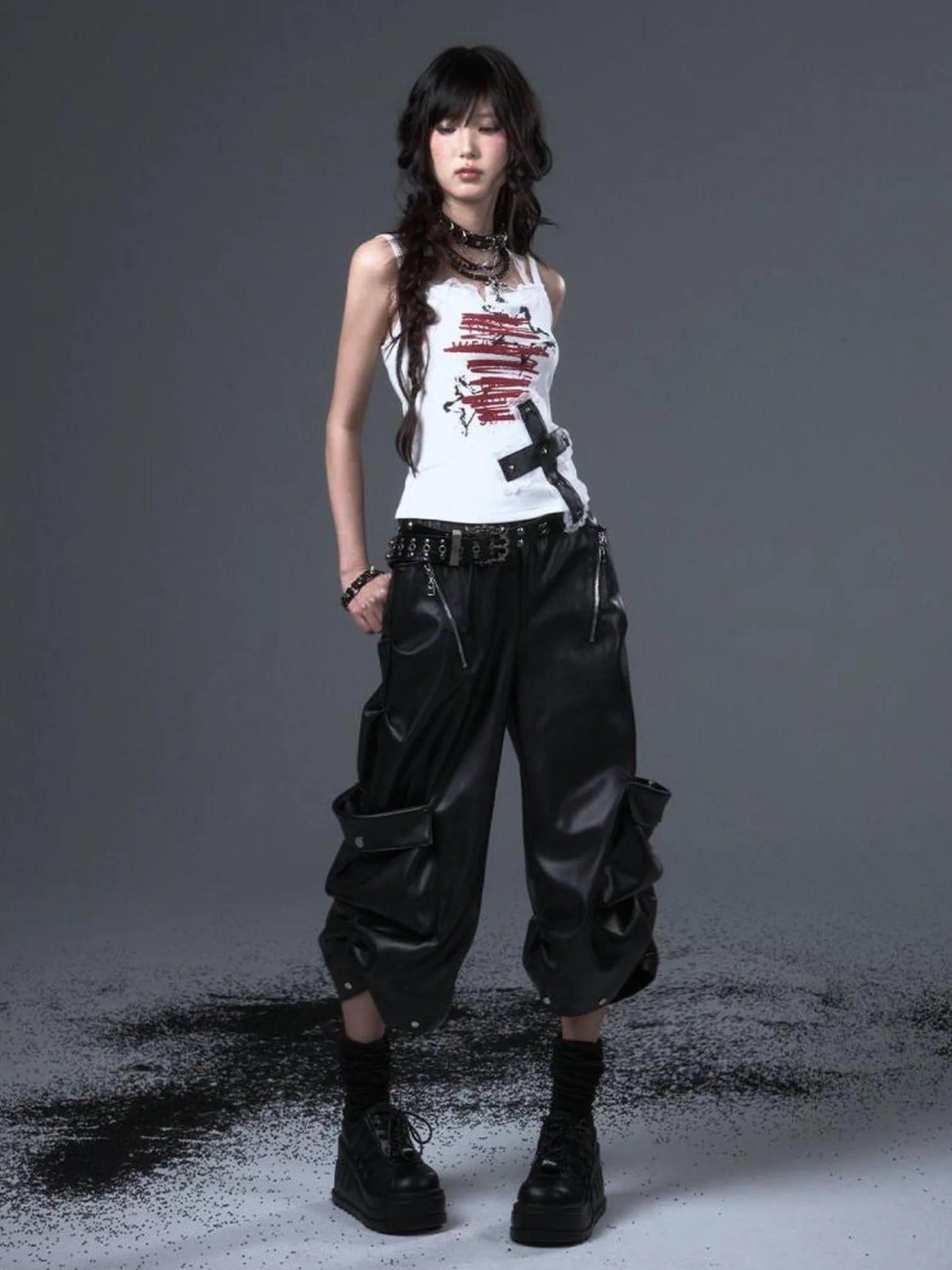 Frustration Garden Punk Lace Cross Print Slim Camisole