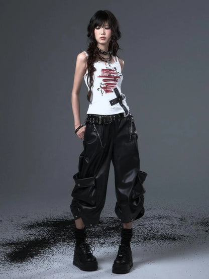 Frustration Garden Punk Lace Cross Print Slim Camisole