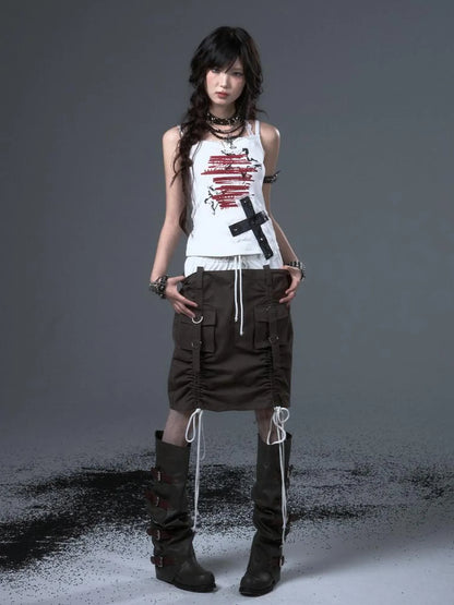 Frustration Garden Punk Lace Cross Print Slim Camisole
