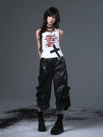 Frustration Garden Punk Lace Cross Print Slim Camisole