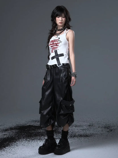Frustration Garden Punk Lace Cross Print Slim Camisole