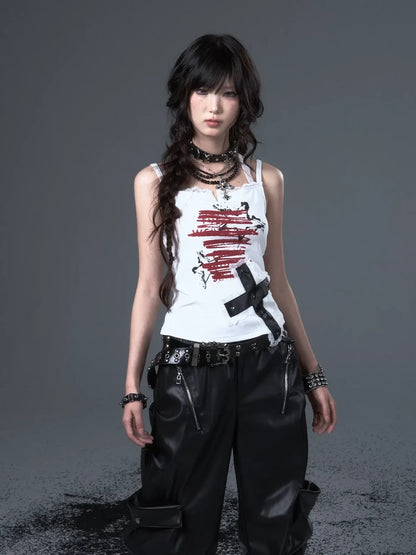 Frustration Garden Punk Lace Cross Print Slim Camisole
