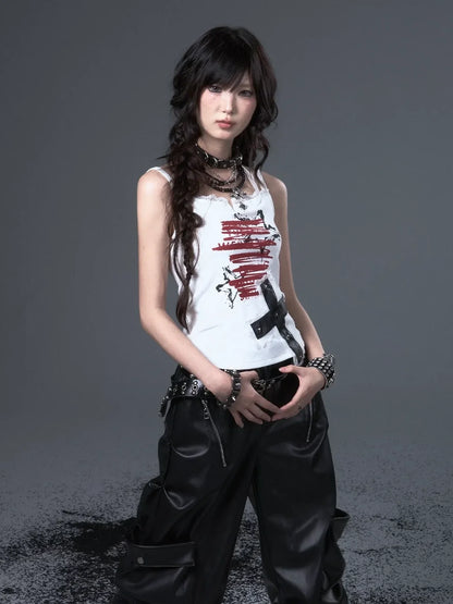 Frustration Garden Punk Lace Cross Print Slim Camisole