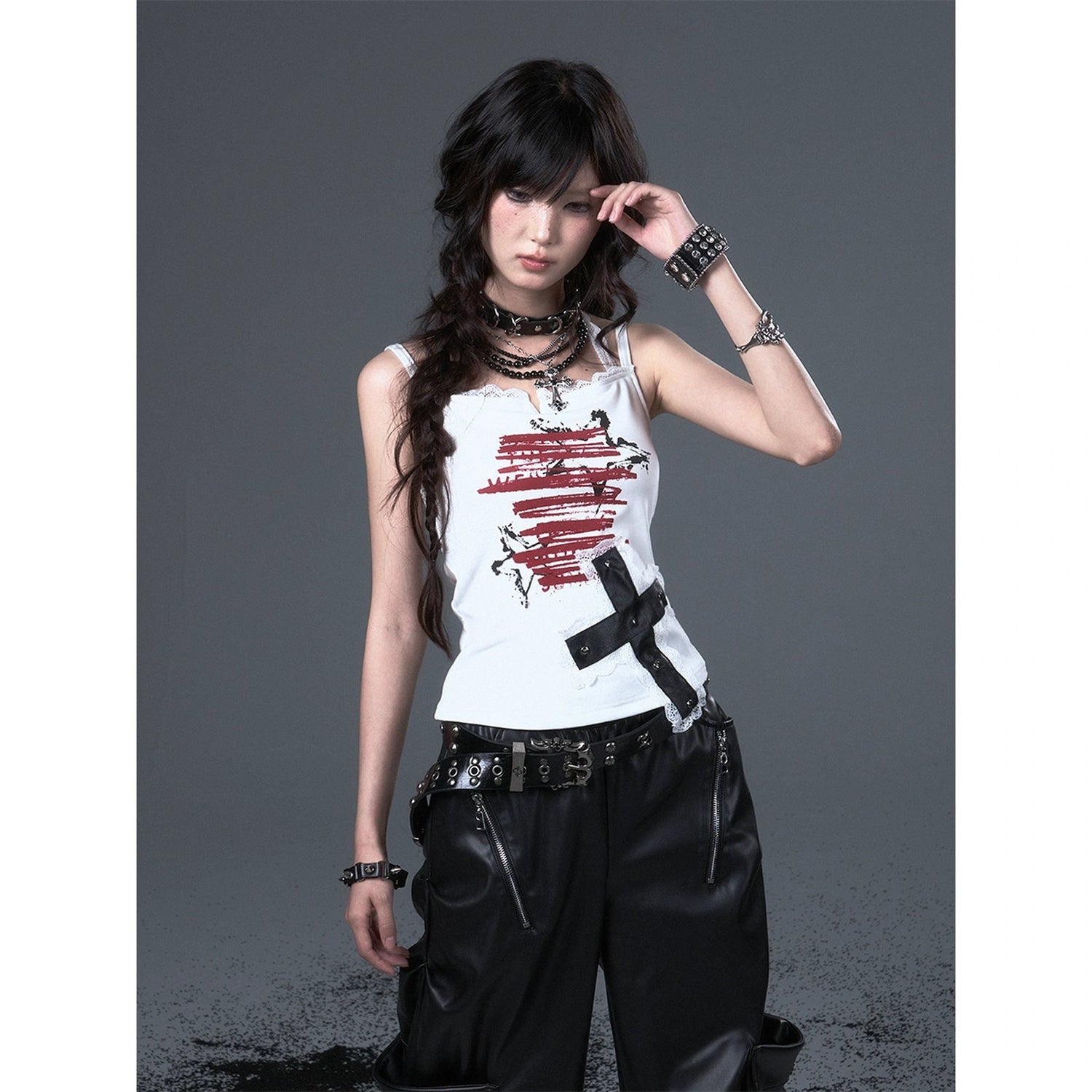 Frustration_Garden_Punk_Lace_Cross_Print_Slim_Camisole_MISSTT