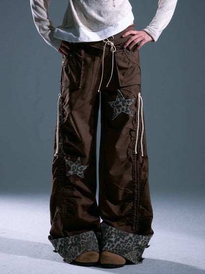 Frustration Garden Punk Light Y2 K Leopard Star Drawstring Trousers