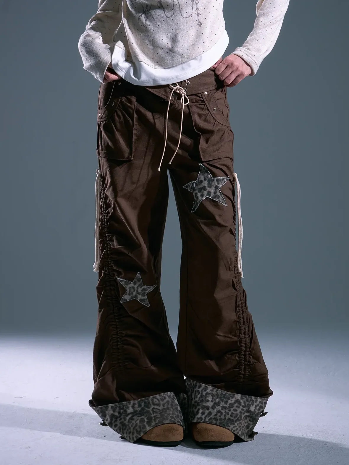 Frustration Garden Punk Light Y2 K Leopard Star Drawstring Trousers