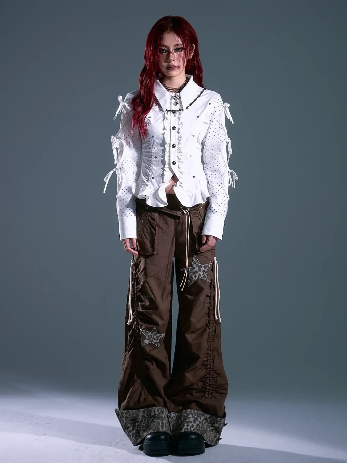 Frustration Garden Punk Light Y2 K Leopard Star Drawstring Trousers