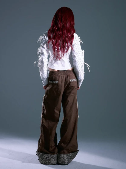 Frustration Garden Punk Light Y2 K Leopard Star Drawstring Trousers