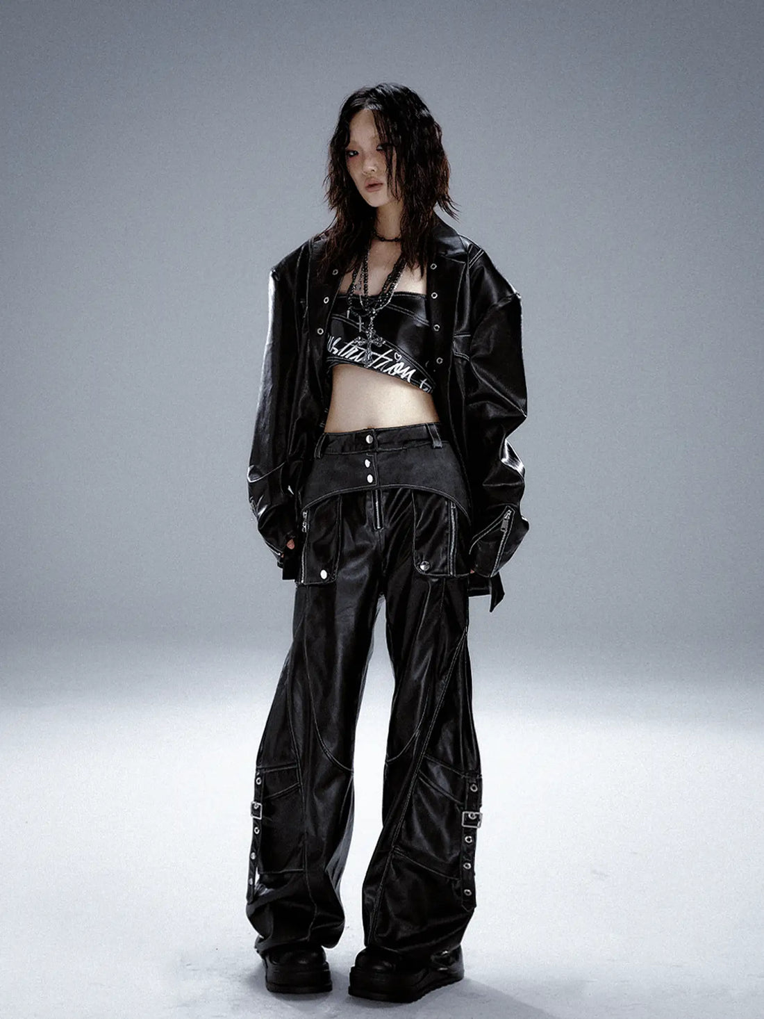 Frustration Garden Punk Metal Trimmed Leather Trousers