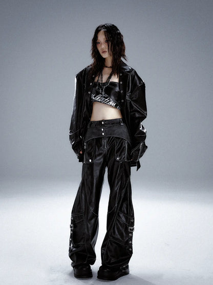 Frustration Garden Punk Metal Trimmed Leather Trousers