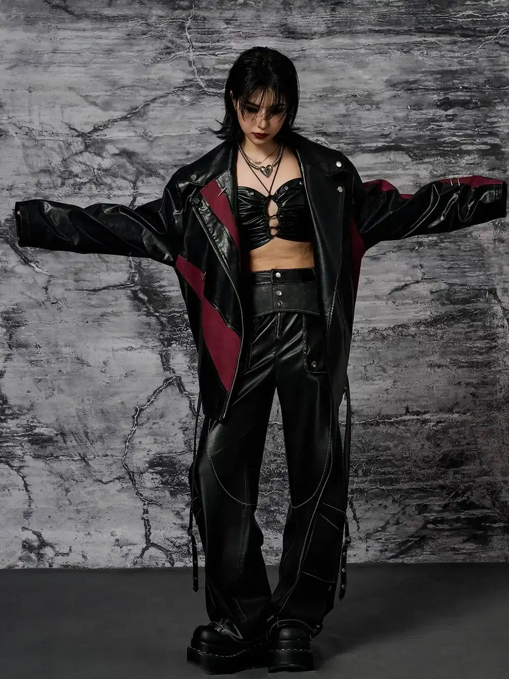 Frustration Garden Punk Metal Trimmed Leather Trousers