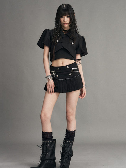 Frustration Garden Punk Metal Zipper Pleated Low Waist A Line Women&